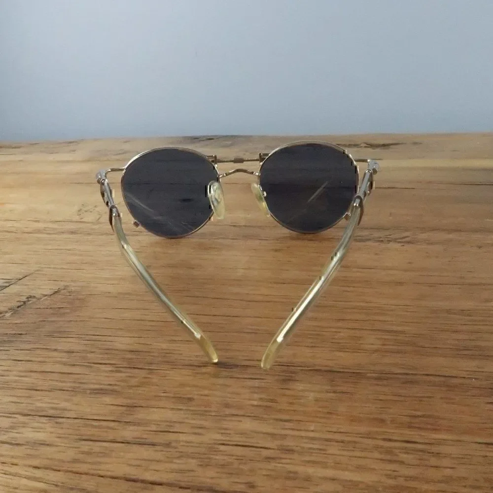 JEAN PAUL GAULTIER SILVER WITH BLUE LENS #56-0174 VINTAGE STEAMPUNK SUNGLASSES